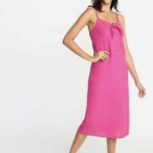 Old Navy Tie Knot Front Sleeveless Linen Dress Size Large Hot Pink Midi Length